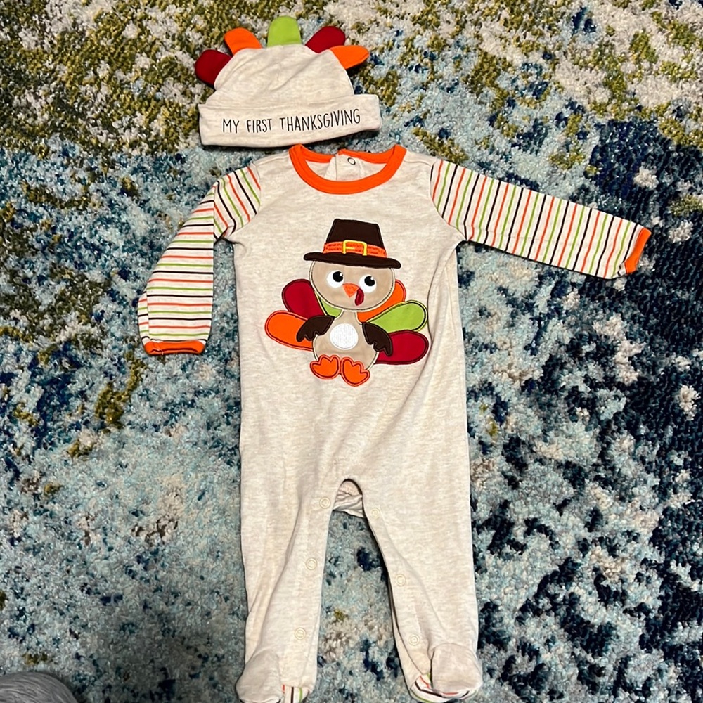 2 Piece Set First Thanksgiving Onesie and Hat - 6 months